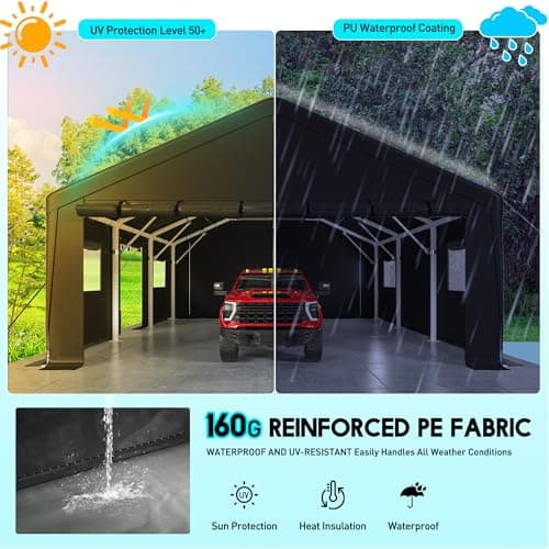 Bepatio Carport, 2 Car 20 x 20 Heavy Duty Metal Carport, Extra Large Car Port with Side-Opening Doors & Roll-Up Windows, All Weather Outdoor Portable Garage