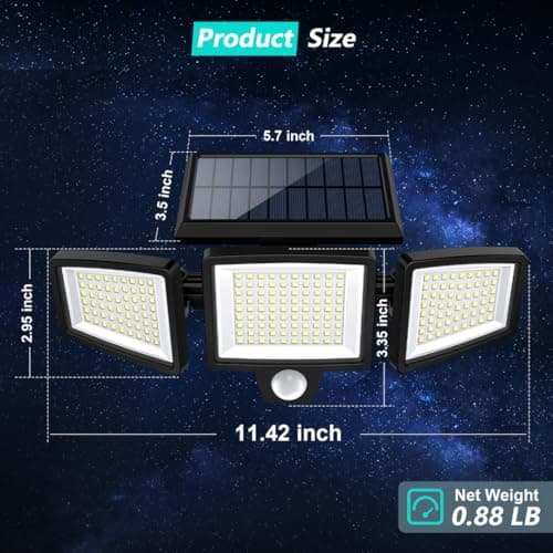 Tuffenough Solar Outdoor Lights 2500LM 210 LED Security Lights with Remote Control,3 Heads Motion Sensor Lights, IP65 Waterproof,270° Wide Angle Flood Wall Lights with 3 Modes(4 Packs)