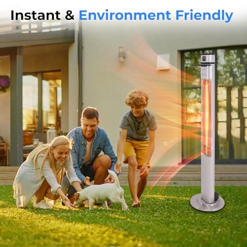 SereneLife Infrared Patio Heater, 1500W Electric Standing with Remote Control, IP44 Approved, Odorless, Three Power Settings, Indoor/Outdoor for Restaurant, Backyard, Garage, Decks