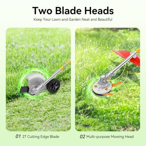 Weed Eater Gas Powered Weed Gas Edger 43CC 2 Blade Heads, Air-Cooled 2-Stroke Cordless Lawn Edger Gas Powered Weed String Trimmer with Handle & Shoulder Strap for Garden Lawn Grass Trimmer