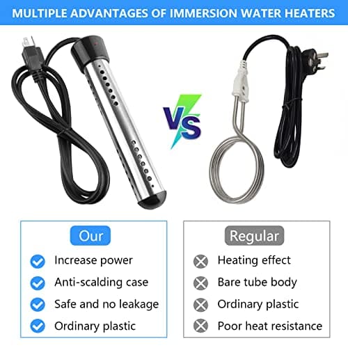2000W Immersion Water Heater Electric, Portable Bucket Heater with 304 S S, Submersible Bathtub Pool Heater with LCD Thermometer Heats up to 5 Gallons of Water in Minutes