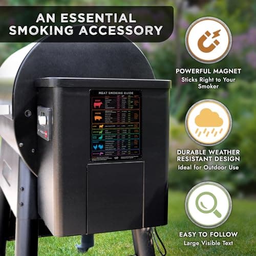 Meat Temperature Magnet & BBQ Smoker Guide - Pellet Grill Accessories - Wood, Time, & Temp - Grilling Gifts for Men