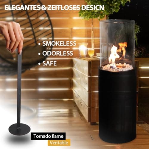 Large Standing Clean Burning Bio Ethanol Ventless Fireplace 31.5" H Freestanding Fire Bowl Pot with with 2 Combustion Chambers for Indoor Outdoor Patio(Black)