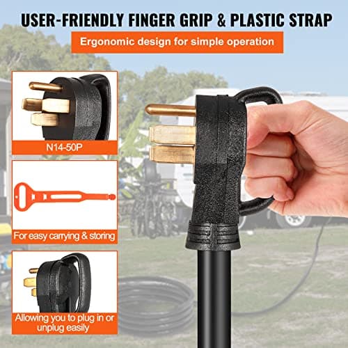 VEVOR 20 FT 50 Amp Generator Extension Cord NEMA N14-50P & SS2-50R & CS6364, STW 6/3 + 8/1 AWG 125V 250V Generator Power Cord Twist Lock Connectors