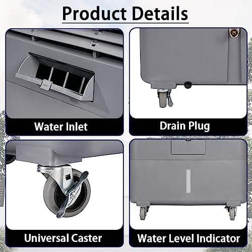 37" Evaporative Air Cooler 3000 CFM, 8 Gal Water Tank, 3 Speeds, Oscillating Cools up to 720 Sq. ft, Portable Industrial Swamp Water Cooler for Outdoor Commercial Factory - Gray
