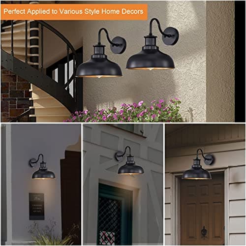 Outdoor Gooseneck Barn Light Outdoor Wall Sconce Farmhouse Rustic Exterior Wall Mount Lights Vintage Outside Lighting Fixture Industrial Black Lantern for Porch Entryway Garage,1 Pack, RZ007 BK
