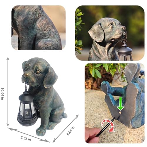 Solar Resin Dog Statue - Garden Art Figurine Dog for Yard Patio Lawn Balcony Decor, Home Houses Holiday Lighting, Outdoor Decoration, Unique Birthdays Ideal Gifts for Mom Grandma Women Wife Sister
