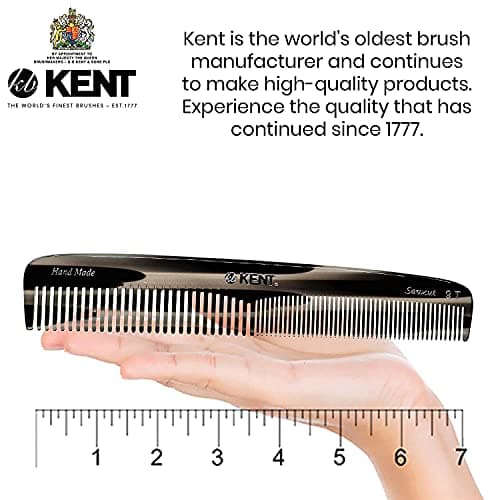 KENT 9T Double Tooth Dressing Table Comb, Tortoise Fine and Wide Tooth Coarse/Fine Dresser Comb for Hair, Beard, Mustache Styling, Grooming - For Men, Women, and Kids, Made in England