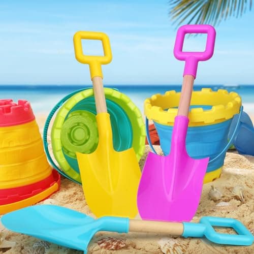 Beach Sand Toys 16" Shovels for Kids Adults, 16 Inch Spade Scoop Gardening Tools, Sandbox Kit Wood Handle Spade for Garden Outdoor Snow Backyard Summer 3 Gift Pack Pink Yellow Blue