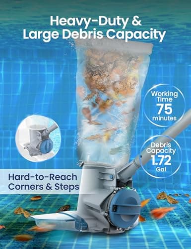 KOKIDO Rechargeable Heavy Duty Pool Leaf Vacuum, 62GPM Powerful Suction, Standard and Fine Oversized Filter Bags, Commercial Power Vac for Leaves and Debris, for Inground and Above Ground Pools XV910
