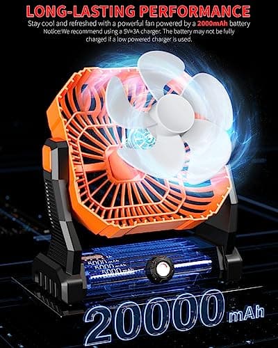 Portable Camping Fan,20000mAh Rechargeable Battery Powered Fan with LED Lantern, USB-C Battery Operated Fans,Ultra Quiet, for Outdoor Indoor Use,Travel, Tent, Beach, Picnic, Barbecue, Fishing, Home