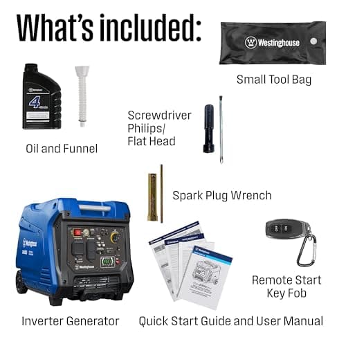 Westinghouse 5000 Peak Watt Super Quiet Portable Inverter Generator, Remote Electric Start with Auto Choke, Wheel & Handle Kit, RV Ready, Gas Powered, Parallel Capable
