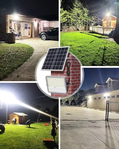 Engrepo Solar Lights Outdoor 10000LM Auto On/Off Dusk to Dawn Light with 20000mAh Battery, IP65 Waterproof Outside Solar Powered Security Flood Light with Remote Control for Wall Porch Shed Barn.