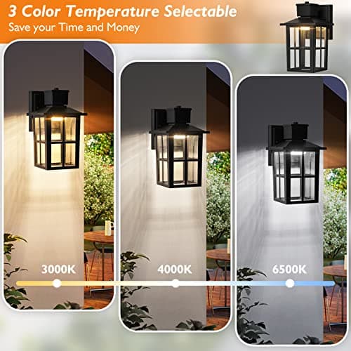 Brightever LED Outdoor Wall Lights, 10W 3000K/4000K/6500K Selectable, 800LM High Brightness Black Exterior Light Fixture with Clear Glass Shade, Waterproof Outdoor Wall Lanterns for Patio, 1 Pack