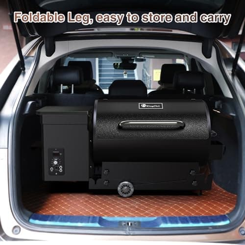 KingChii Portable Electric Wood Pellet Grill & Smoker with Foldable Legs, 456 SQ.IN Grill Capacity, with PID Temperature Control (180-425°F) for Backyard Camping Bake and Roast, Black with Cover