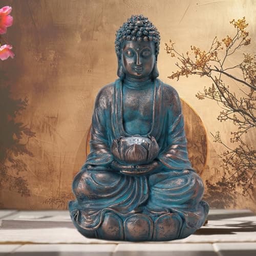 Solar Buddha Statue Outdoor Lights - Waterproof Garden Statue with Lotus, Meditation Zen Spiritual Room Decor for Yard, Patio, Buddha Statue for Home Garden Decor Indoor