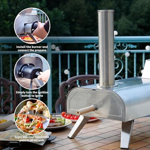 BIG HORN OUTDOORS 12" Multi-Fuel Pizza Oven, Portable Outdoor Pizza Oven, Wood Fired & Propane Gas, Pellet Pizza Maker with Pizza Stone