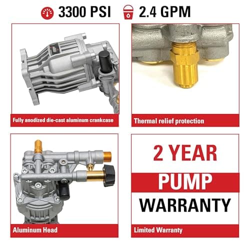 OEM Technologies 90028 Horizontal Axial Cam Replacement Pressure Washer Pump Kit, 3300 PSI, 2.4 GPM, 3/4" Shaft, Includes Hardware and Siphon Tube, for Residential and Industrial Gas Powered Machines, Silver