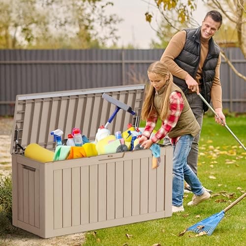 81 Gallon Outdoor Storage Box Waterproof, UV Resistant Resin Deck Box with Hydraulic Rod, Lockable Design and Enhanced Durability for Patio, Garden, and Poolside Use