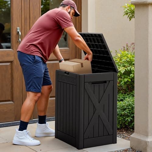 Devoko 48 Gallon Package Delivery Box Outdoor Secure Lockable, Waterproof Deck Box PP Material Storage Container for Porch, Deck (Black, 48 Gallon)
