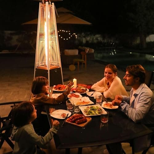 EAST OAK 48,000 BTU Pyramid Patio Heater, Outdoor Patio Heater All Stainless Steel With Wheels, Quartz Glass Tube Propane Heater for Commercial & Residential, Triple Protection System, 2025 Upgrade