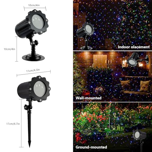 Laser Outdoor Moving RGB Christmas Projector Light - 3 Color Motion Firefly Decorative Lights Show for Halloween, Christmas, Holiday, Garden, Patio