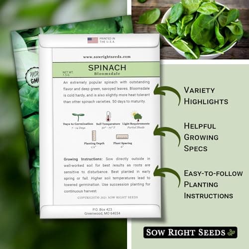 Sow Right Seeds - Bloomsdale Spinach Seeds for Planting - Non-GMO Heirloom Packet with Instructions to Plant and Grow an Outdoor Home Vegetable Garden - Vigorous Leafy Green - Super Nutritious (1)