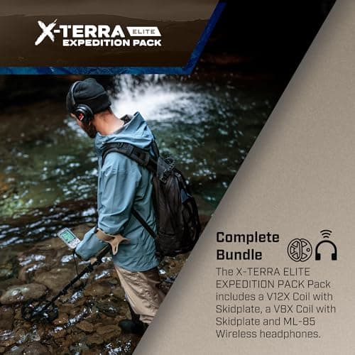 MINELAB X-Terra Elite Expedition, Waterproof, All Terrain Treasure Metal Detector, Multi-IQ Precision Targeting, Included V8X Coil, V12X Coil, ML85 Headphones, Charging Cable & PRO-FIND 40 Pinpointer