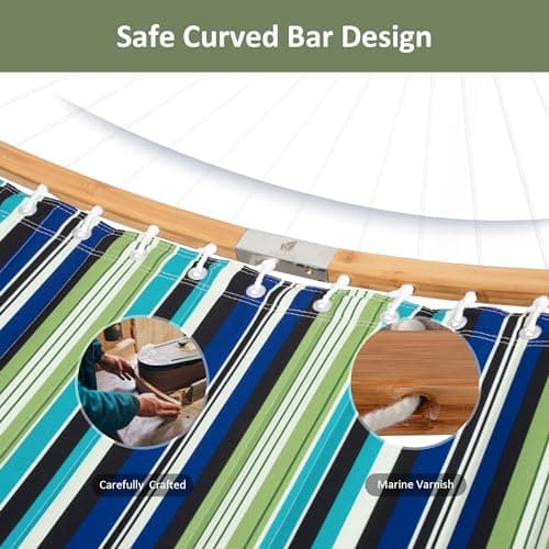 SUNCREAT Heavy Duty Double Hammock and Stand, Free Standing Two Person Hammock with Stand, Green Stripes