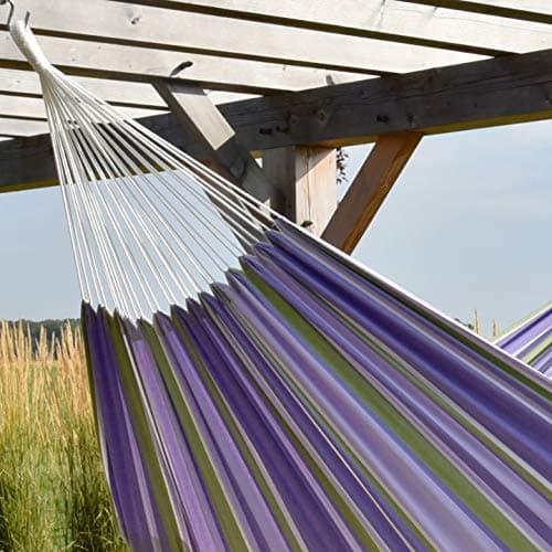 Vivere Brazilian Style Double Cotton Hammock with Polyester End Strings, 450 lb Weight Capacity (Tranquility)