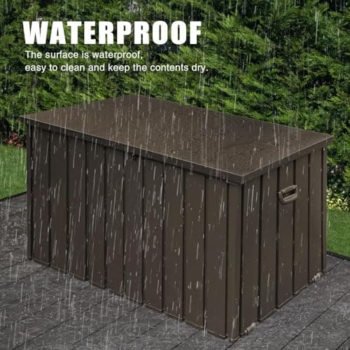 Domi Deck Box 200 Gallon, Waterproof Lockable Steel Outdoor Storage Container for Outside Cushions, Garden Tools and Pools Equipment
