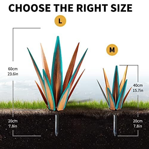Large Tequila Rustic Sculpture, Agave Plants for Outdoor Patio, Home Decor Hand Painted Metal Garden Statue, Lawn Ornaments Yard Stakes (Blue - L)