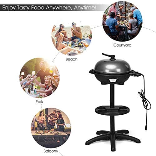 Happygrill Electric Grill with Temperature Control 1350W Non-Stick BBQ Stand Grill for Outdoor Patio Garden
