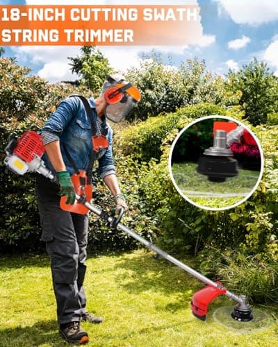 5-in-1 Weed Wacker Gas Powered – 52CC 2-Stroke String Trimmer/Edger, Pole Saw, Hedge Trimmer and Brush Cutter Blade with Extension Pole – Gas Powered Yard Tool for Landscaping (GC5080)