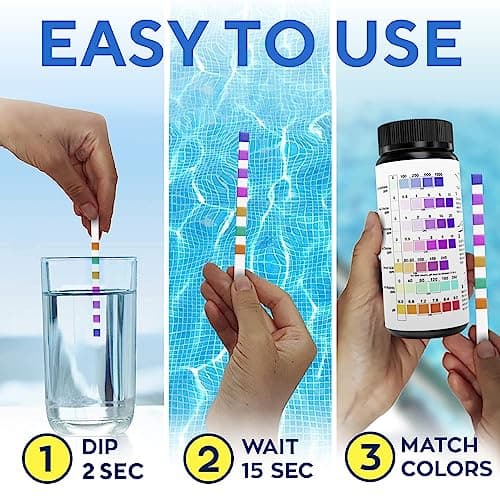 7-in-1 Accurate Pool Test Strips - 100 Hot Tub Spa Test Strips - Quick Pool Water Testing Kit - Bromine, pH, Hardness, Alkalinity, Chlorine & Cyanuric Acid - Perfect for Any Pools, Spa, Hot tubs