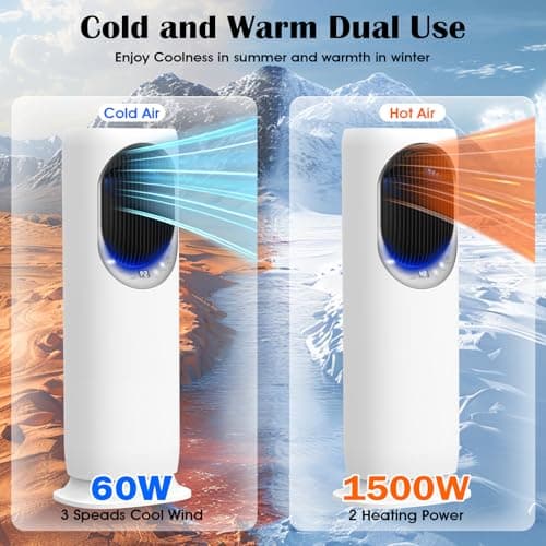 4 IN1 Evaporative Air Cooler, Swamp Cooler with 4L Water Tank, Tower Fan with Humidification, Fan and Heater Combo, 120°Oscillating, Remote, 12H Timer, 2 Ice Packs (Panel-Crescent)