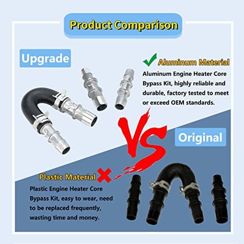 626-001 Upgrade Aluminum Engine Heater Core Bypass Kit with 5/8" 3/4" Hose Compatible with Most Common Heater Hoses