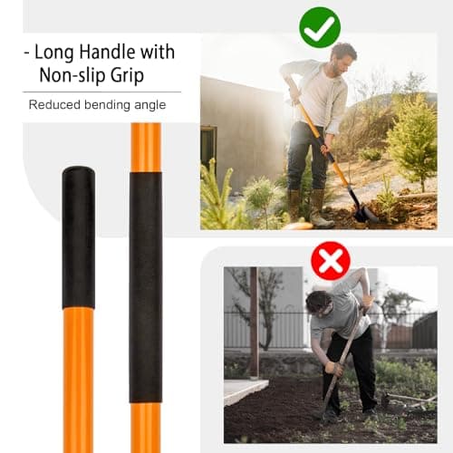 Heavy Duty Gardening Shovel, 56 Inch Round Blade with Fiberglass Handle (Orange)