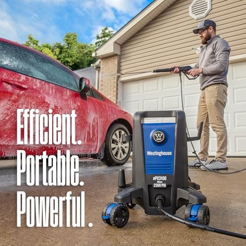 Westinghouse ePX3100 Electric Pressure Washer, 2300 Max PSI 1.76 Max GPM with Anti-Tipping Technology, Onboard Soap Tank, Pro-Style Steel Wand, 5-Nozzle Set, for Cars/Fences/Driveways/Home/Patios
