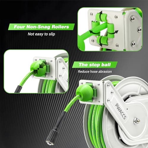 PWACCS Retractable Pressure Washer Hose Reel, 1/4" x 60ft Heavy Duty Power Washer Hose Reel, High Pressure Reel Auto Rewind, Wall/Floor Mounted, 3600 PSI