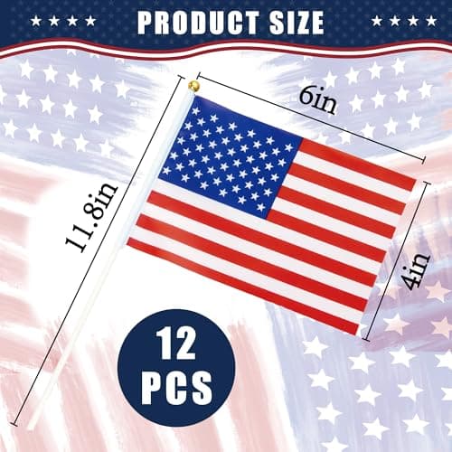 OHOME 4th of July Decorations - 12 Pack Small Mini American USA Flags on Stick Fourth of July Decorations - Red White and Blue Fourth of July Accessories Patriotic Party Favors Supplies Outdoor Indoor