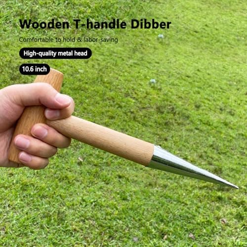 Hand Dibber, Seed Dibber, Garden Dibber, Dibber Garden Tool, Galvanized Alloy Head, Bulb Planter for Planting Flowers Tulips Daffodils Dahlias