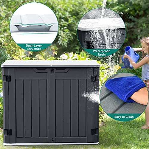 YITAHOME Outdoor Horizontal Storage Sheds w/o Shelf, Weather Resistant Resin Tool Shed, Multi-Opening Door for Storage of Bike, Trash Cans, Garden Tools, 35 cu ft, Waterproof, Lockable, Dark Gray