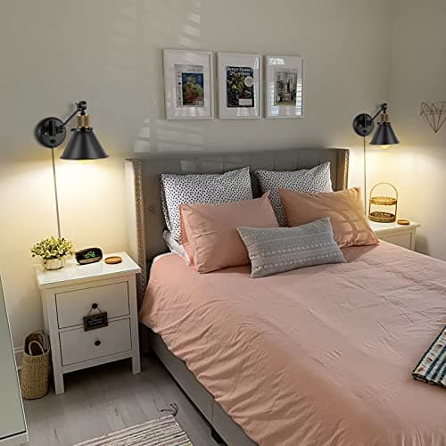 TRLIFE Wall Sconce Plug in, Dimmable Wall Sconce Wall Lights with Plug in Cord and Dimmer On/Off Knob Switch, Swing Arm Wall Light for Bedside Bedroom Stairway Living Room(1 Pack, 1 Bulb Included)