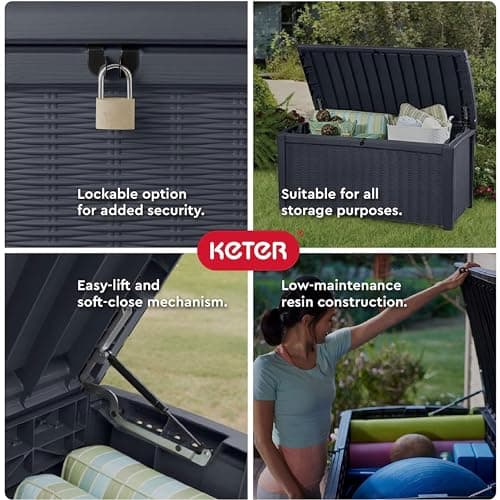 Keter Outdoor Storage Deck Box, 110 Gallon Waterproof Patio Bin, Borneo, Grey