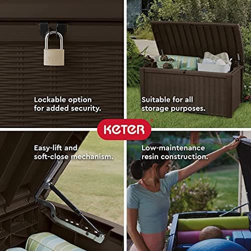Keter Outdoor Storage Deck Box, 110 Gallon Waterproof Patio Bin, Borneo, Brown
