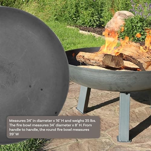 Sunnydaze 34-Inch Cast Iron Heavy-Duty Fire Pit for Outside - Wood-Burning Outdoor Fire Pit Bowl with Handles - Steel Finish
