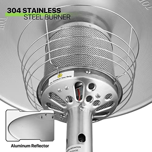 Magshion Portable Tabletop Patio Heater, 11,000 Btu Outdoor Heaters Stainless Steel Outside Gas Heater with Safety Tilt Switch and Burner Screen Guard for Commercial and Residential (Silver)