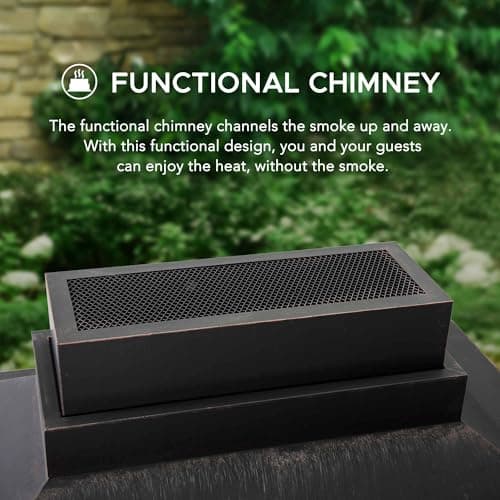 Sunjoy Outdoor Fireplace, Heavy Duty Patio Wood Burning Fireplace with Steel Chimney, Mesh Spark Screen Doors, Removable Grate and Fire Poker, Black