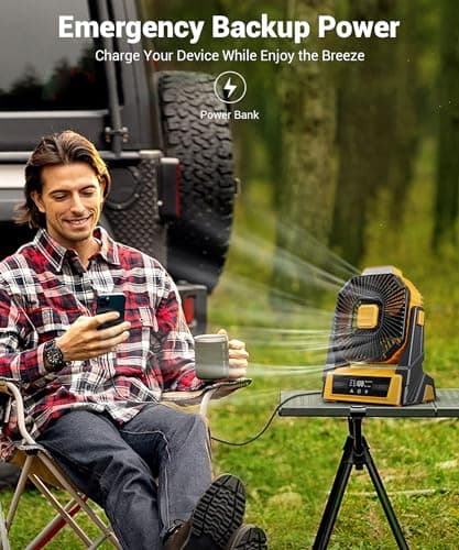 KopBeau Portable Camping Fan with Lights, 20000mAh Rechargeable Battery Operated Fan, Battery Powered Outdoor Beach Tent with 3 Speeds & Hook, Personal USB Table for Camping Accessories